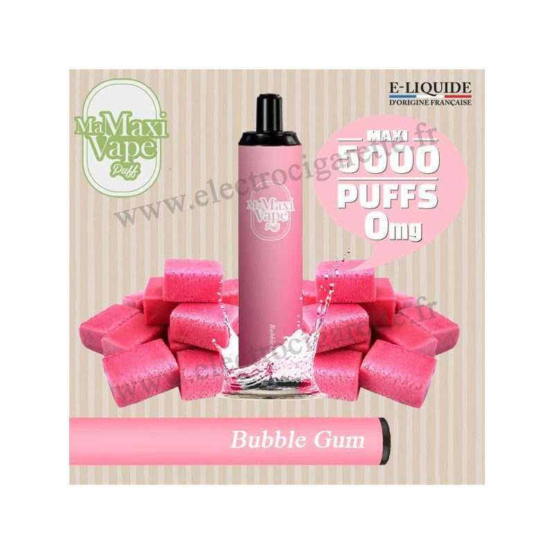 Bubble Gum - Ma maxi vape - 5000 puffs - Vape Pen - Cigarette jetable - Sans Nicotine