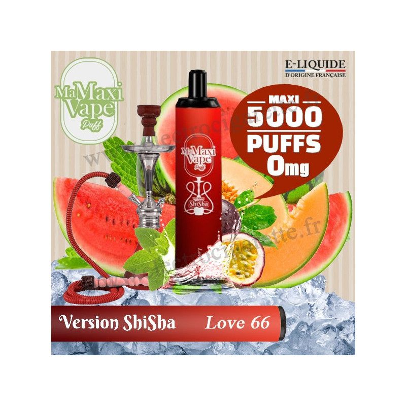 Love 66 - Version Shisha - Ma maxi vape - 5000 puffs - Vape Pen - Cigarette jetable - Sans Nicotine