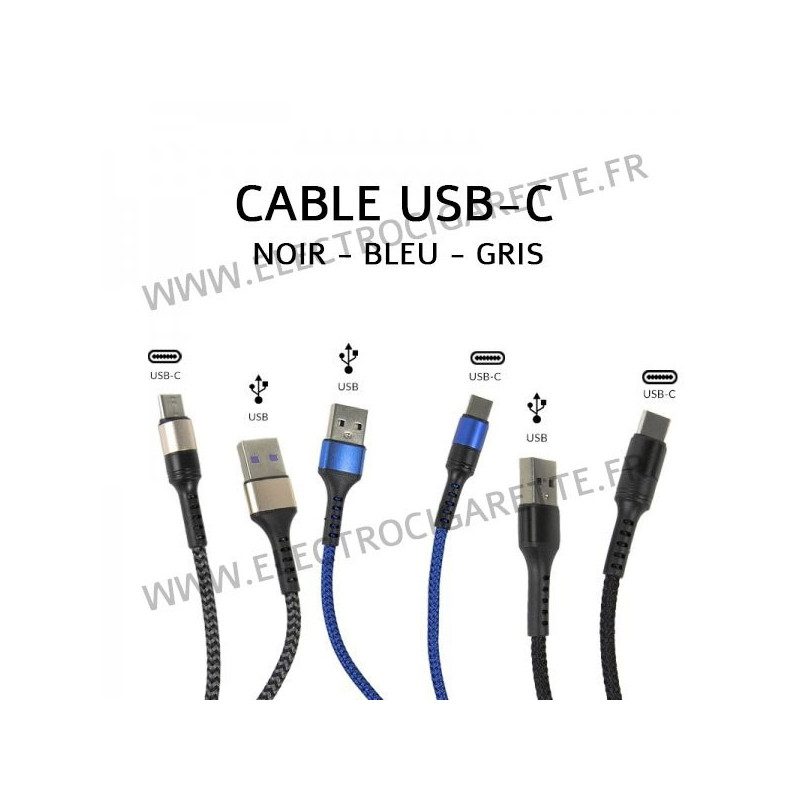 Câble USB-C - 1?mètre - 5A - Noir - Gris - Bleu