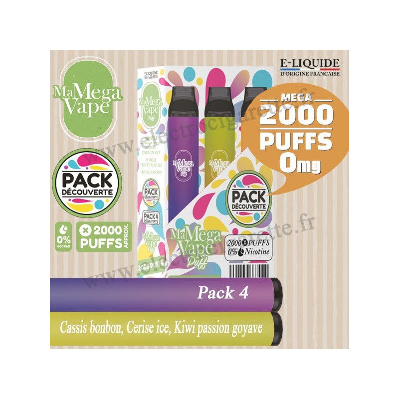 Pack découverte 4 - Ma mega vape - Vape Pen - Cigarette jetable - 2000 Puffs