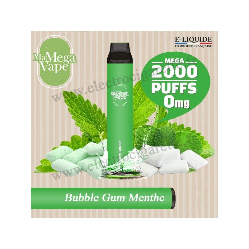 Bubble Gum Menthe - Ma mega vape - Vape Pen - Cigarette jetable