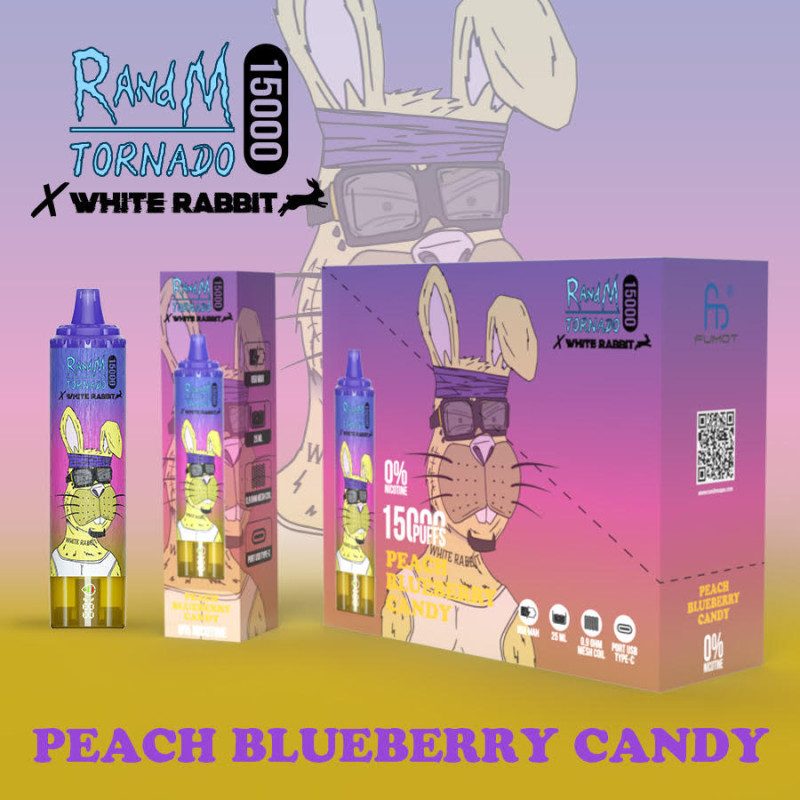 Peach Blueberry Candy - White Rabbit - RandM Tornado - 15000 Puffs - Vape Pen - Cigarette jetable Peach Blueberry Candy - White Rabbit - RandM Tornado - 15000 Puffs - Vape Pen - Cigarette jetable