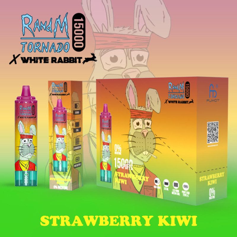 Strawberry Kiwi - White Rabbit - RandM Tornado - 15000 Puffs - Vape Pen - Cigarette jetable Strawberry Kiwi - White Rabbit - RandM Tornado - 15000 Puffs - Vape Pen - Cigarette jetable