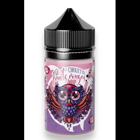 Bouteille d'E-liquide 'Le Chouette Fruits Rouges' de Vape Institut, 50 ml, avec design de chouette violet
