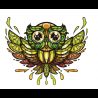 Illustration détaillée de chouette colorée pour e-liquide 'Le Chouette Agrume