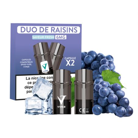 Cartouches Vyper One duo de raisins 6mg, capsules de vapeur 2ml, saveur légère de raisin, pack de deux, e-cigarette