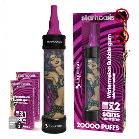 Starhooks Chicha 20 000 Puffs - 1 Batterie + 2 Pods Watermelon Bubble Gum |
