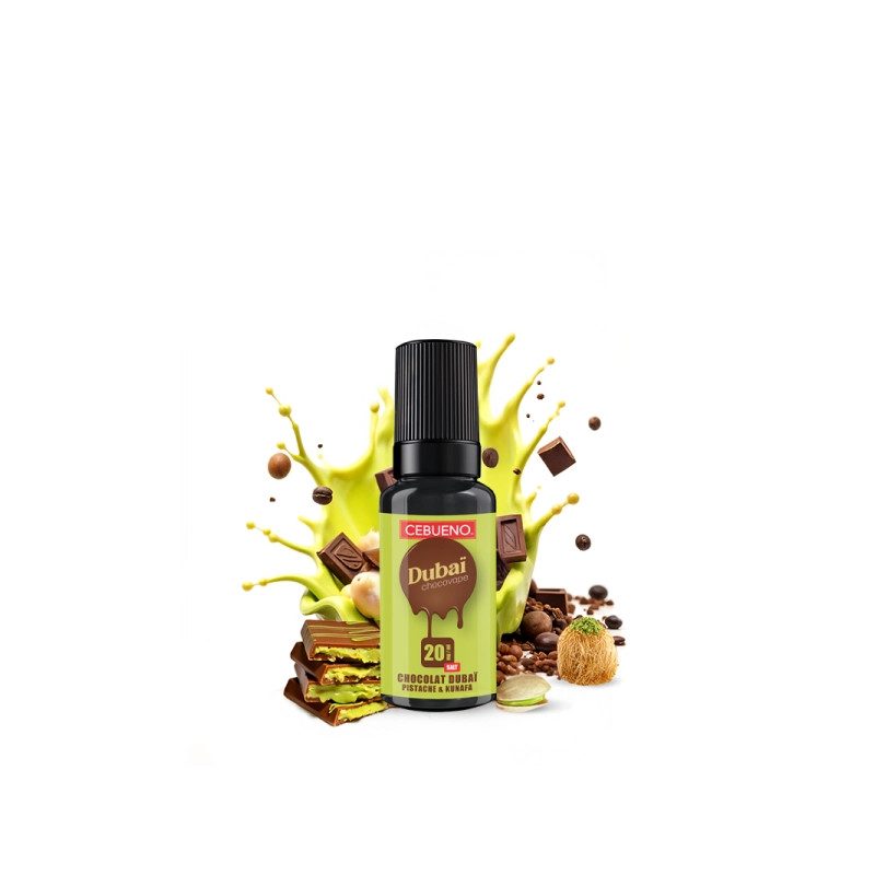 Dubaï Chocovape Nic Salt 20mg 10ml - Cebueno - E-liquide sel de nicotine au chocolat kunafa pistache Dubaï Chocovape Nic Salt 20mg 10ml - Cebueno - E-liquide sel de nicotine au chocolat kunafa pistache