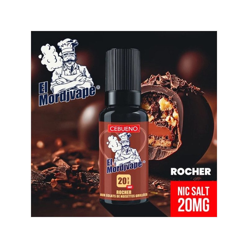 El Mordjvape Rocher Nic Salt 20mg - E-liquide chocolat noisette Cebueno 10ml El Mordjvape Rocher Nic Salt 20mg - E-liquide chocolat noisette Cebueno 10ml