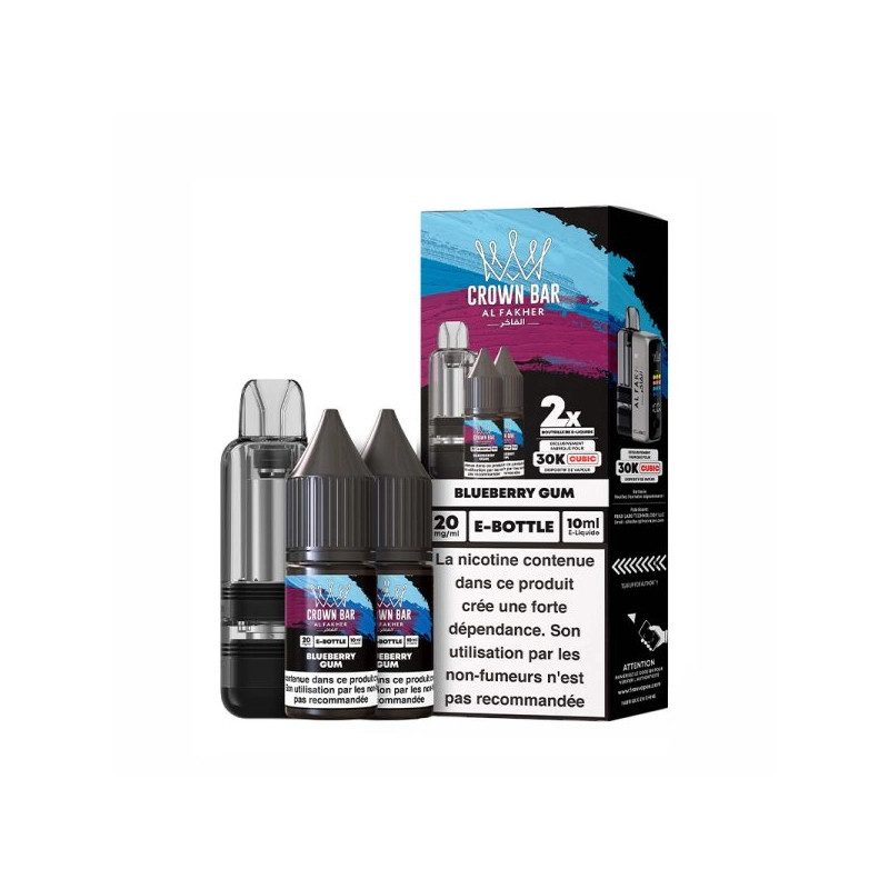 Blueberry Gum - Cartouche Cubic 30k 20ml avec 2 x E-liquides 20mg 10ml - Crown Bar by Al Fakher Blueberry Gum - Cartouche Cubic 30k 20ml avec 2 x E-liquides 20mg 10ml - Crown Bar by Al Fakher