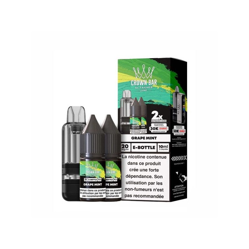 Grape Mint - Cartouche Cubic 30k 20ml avec 2 x E-liquides 20mg 10ml - Crown Bar by Al Fakher Grape Mint - Cartouche Cubic 30k 20ml avec 2 x E-liquides 20mg 10ml - Crown Bar by Al Fakher