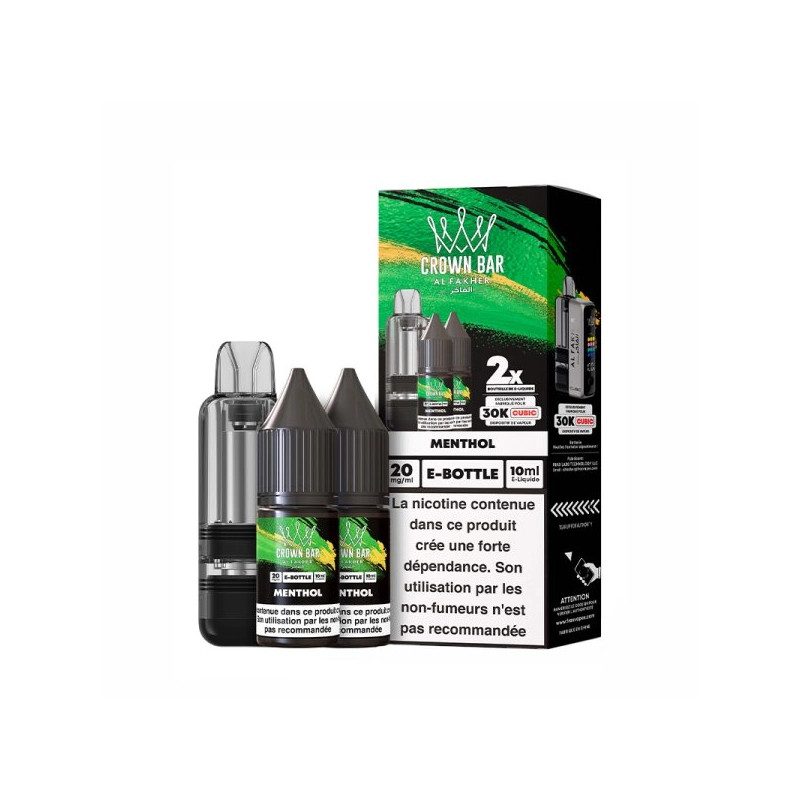 Menthol - Cartouche Cubic 30k 20ml avec 2 x E-liquides 20mg 10ml - Crown Bar by Al Fakher Menthol - Cartouche Cubic 30k 20ml avec 2 x E-liquides 20mg 10ml - Crown Bar by Al Fakher