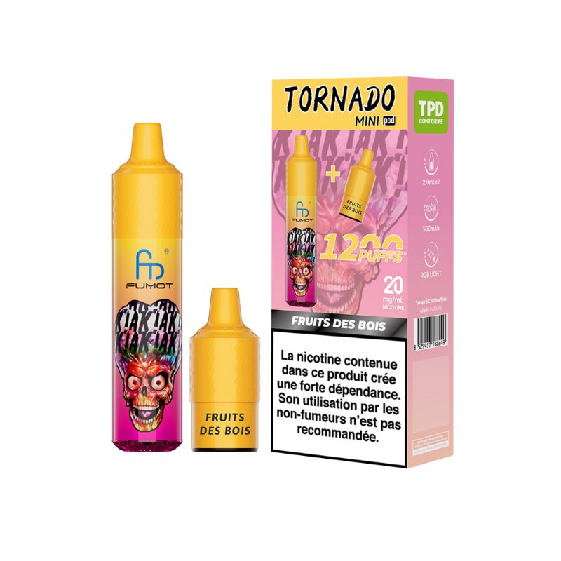 Kit Mini Tornado RANDM 1200 Mars (+ 2 Pods 2ml 20mg) Fumot Fruits des Bois Kit Mini Tornado RANDM 1200 Mars (+ 2 Pods 2ml 20mg) Fumot Fruits des Bois