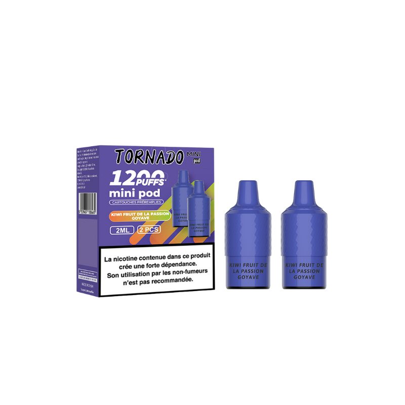 Pack de 2 Pods Tornado Mini 2ml 20mg Kiwi Fruit de la Passion Goyave Pack de 2 Pods Tornado Mini 2ml 20mg Kiwi Fruit de la Passion Goyave