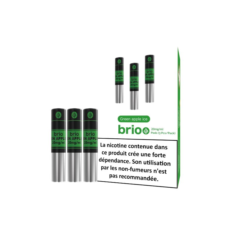 Pack de 3 Pods Brio 1ml 20mg Da One - Pomme Verte Glacée Pack de 3 Pods Brio 1ml 20mg Da One - Pomme Verte Glacée