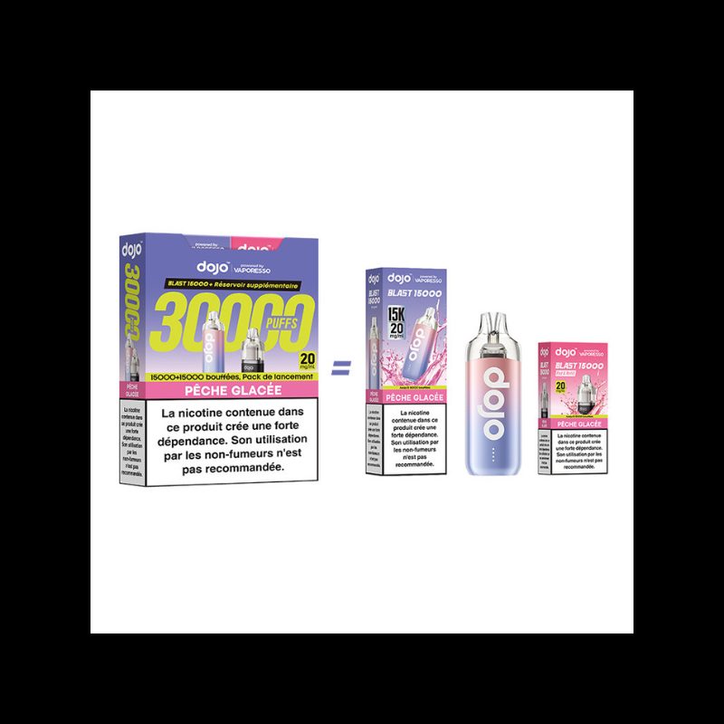 Kit Dojo Blast Pêche Glacée 30K 2ml (+2 x 10ml) 20mg Vaporesso Kit Dojo Blast Pêche Glacée 30K 2ml (+2 x 10ml) 20mg Vaporesso
