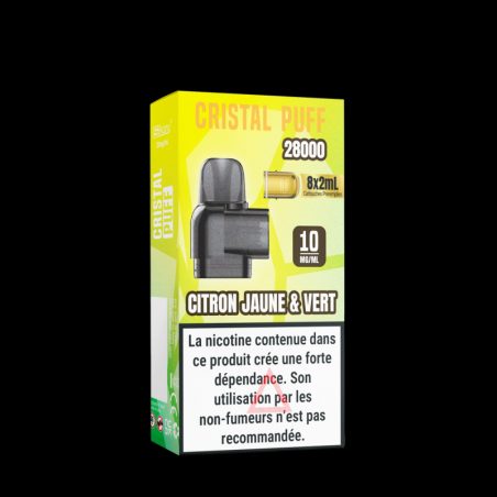 Cartouche Cristal Puff 28K x8 - Citron Jaune & Vert 10mg & 20mg | Cristal Puff