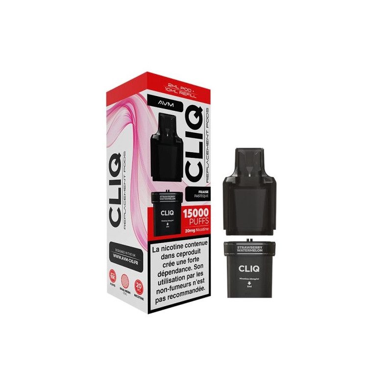 Fraise Pastèque - 1 x Cartouche Pré-Remplie Cliq 2ml 10ml 20mg - AVM Fraise Pastèque - 1 x Cartouche Pré-Remplie Cliq 2ml 10ml 20mg - AVM