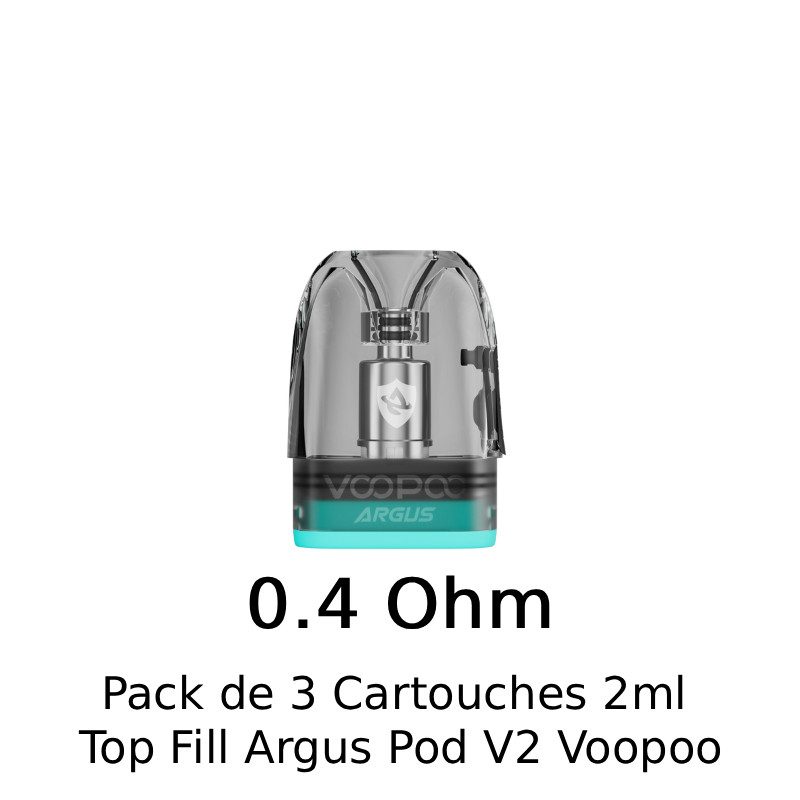 Pack de 3 Cartouches 2ml - Top Fill Argus - Pod V2 - Voopoo - 0.4 Ohm Pack de 3 Cartouches 2ml - Top Fill Argus - Pod V2 - Voopoo - 0.4 Ohm