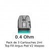 Pack de 3 Cartouches 2ml - Top Fill Argus - Pod V2 - Voopoo - 0.4 Ohm Pack de 3 Cartouches 2ml - Top Fill Argus - Pod V2 - Voopoo - 0.4 Ohm