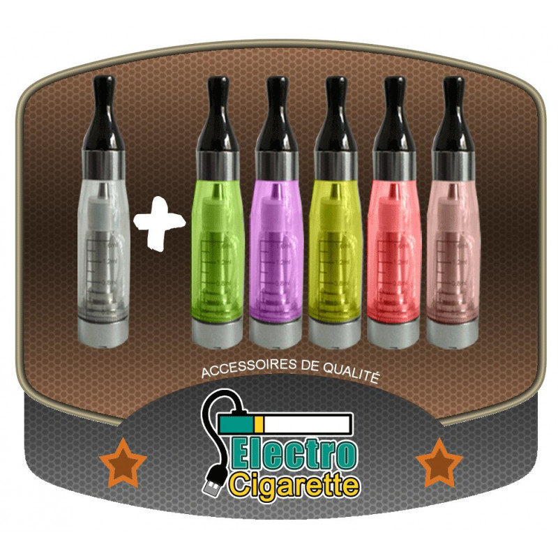 Pack de 5 Clearomiseurs CE4 1.6 ml + 1 offert de diffÃ©rentes couleurs pour cigarette electronique eGo-T