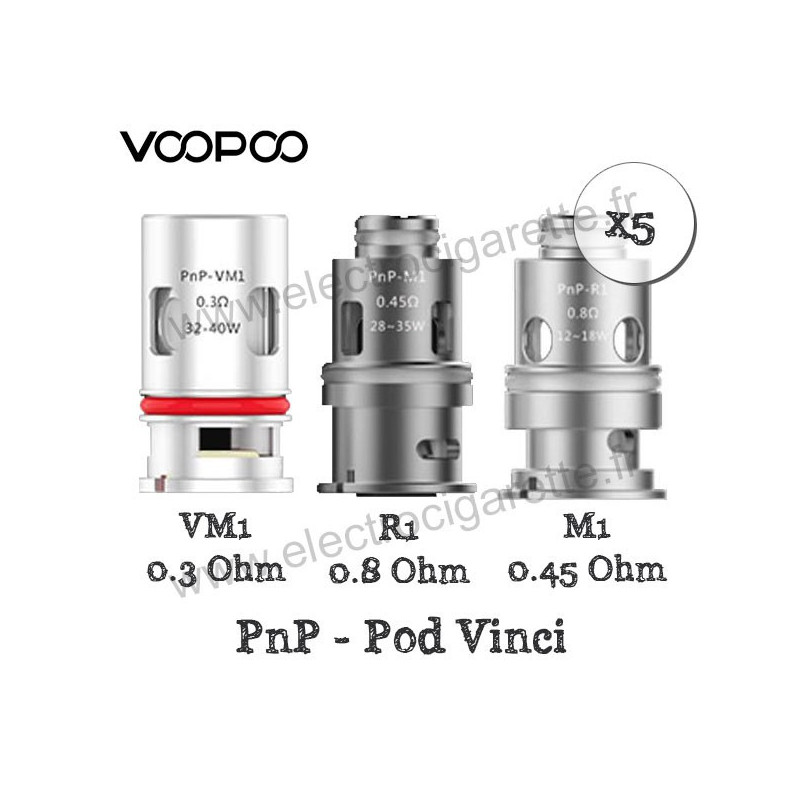 Pack de 5 x Résistances PnP pour Vinci Pod - Voopoo