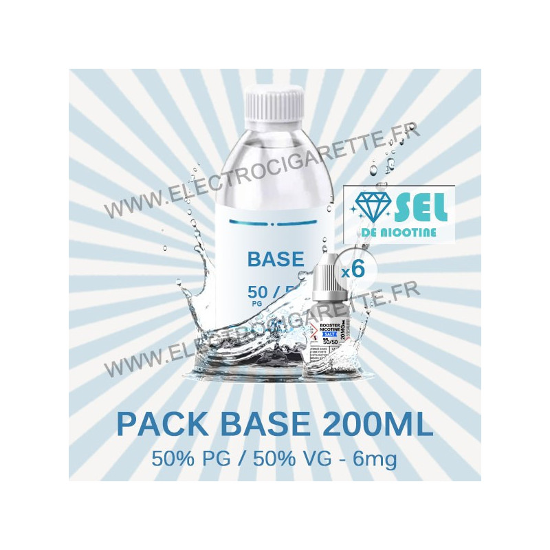 Kit Base 200 ml - 50% PG / 50% VG - 6mg Sel de Nicotine