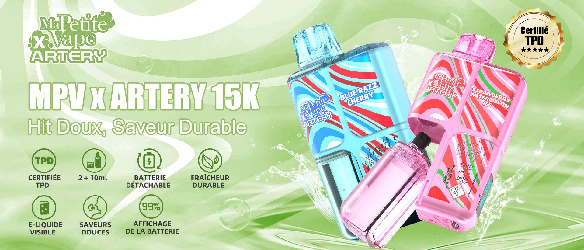 Puff rechargeable 15 000 bouffées - Ma Petite Vape x ARTERY 15k